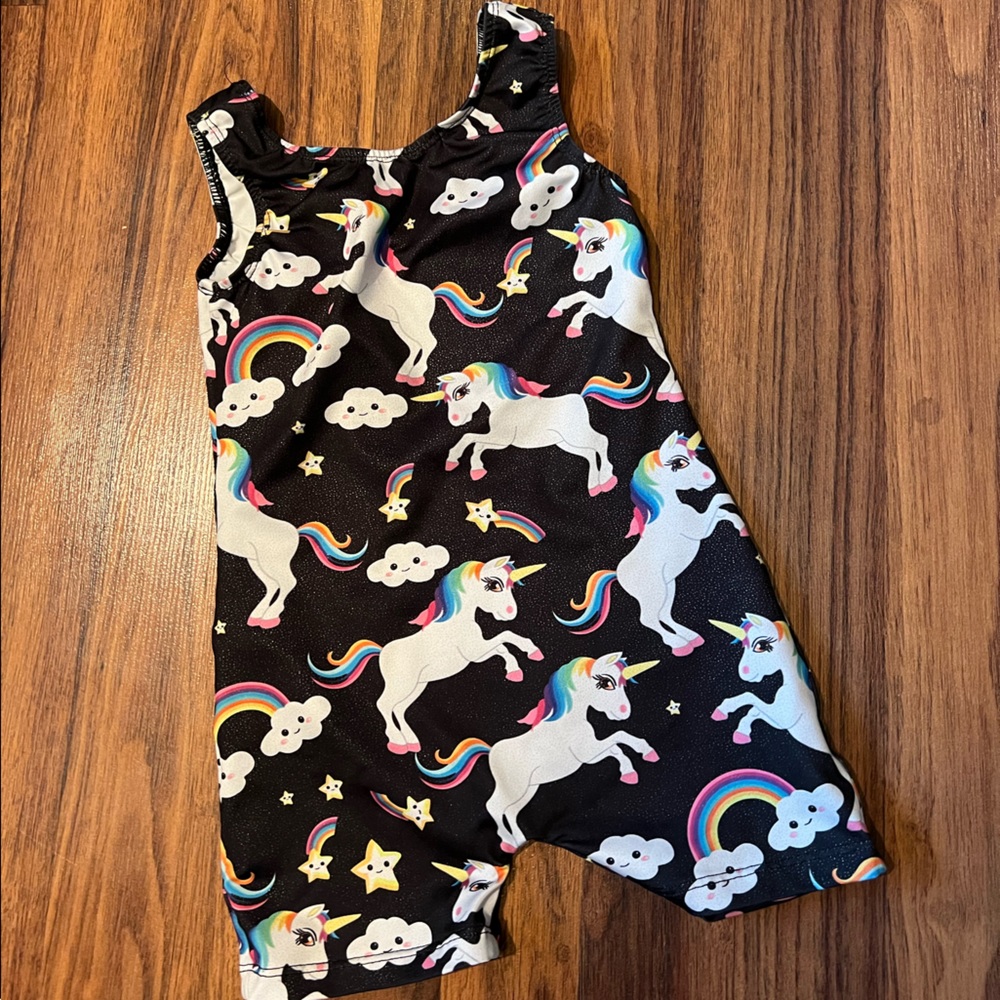 Unicorn Gymnastics Shorts Leotard, size 100 (3T)